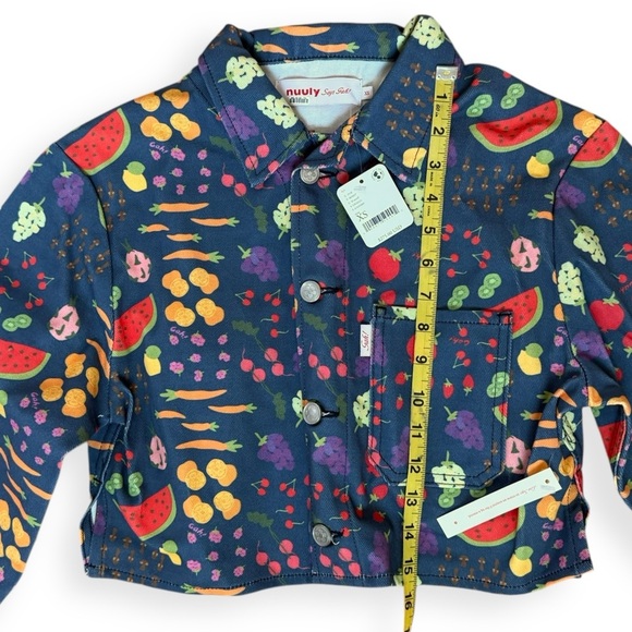 Lisa Says Gah Nuuly Farmers Market Cropped Button Jacket Size XS NWT Blue Fruit - Picture 7 of 8